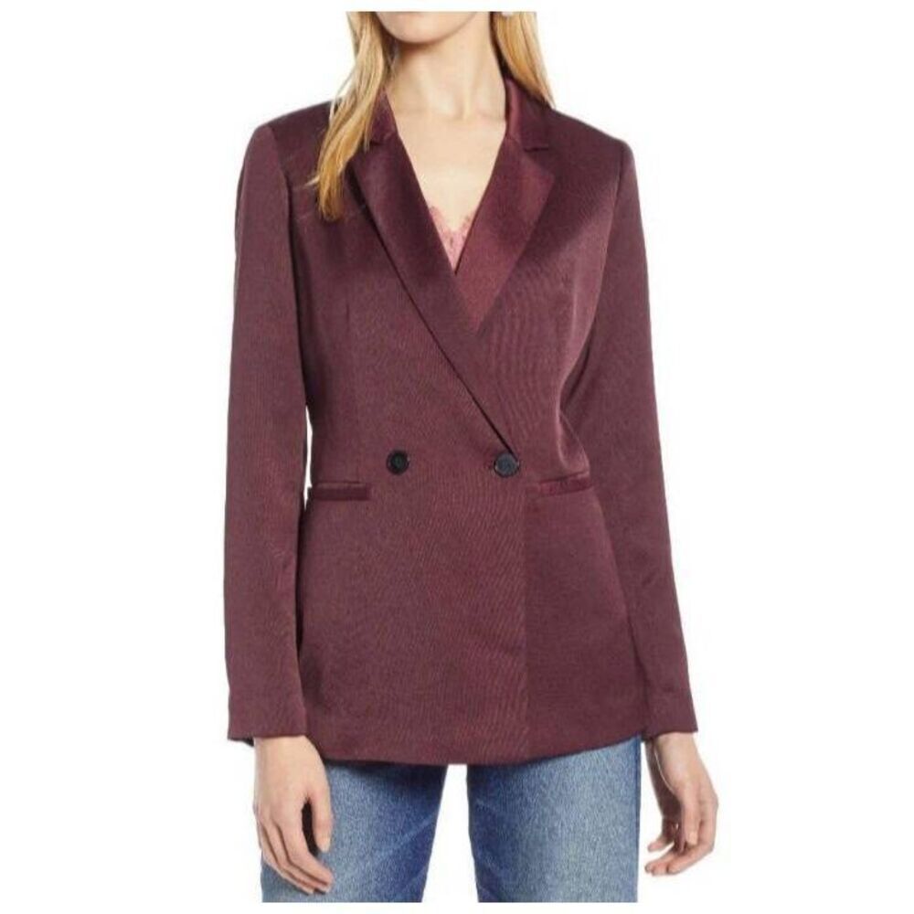HALOGEN BURGUNDY SATIN BLAZER SZ.XS EUC.